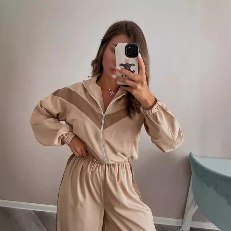 Womens Streetwear Casual Set Long Sleeve Colorblock Hoodie Jogger Pants Outfit