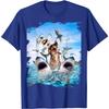 Funny Cat Riding Shark Beach Ocean Graphic Mens Casual Round Neck Tshirt
