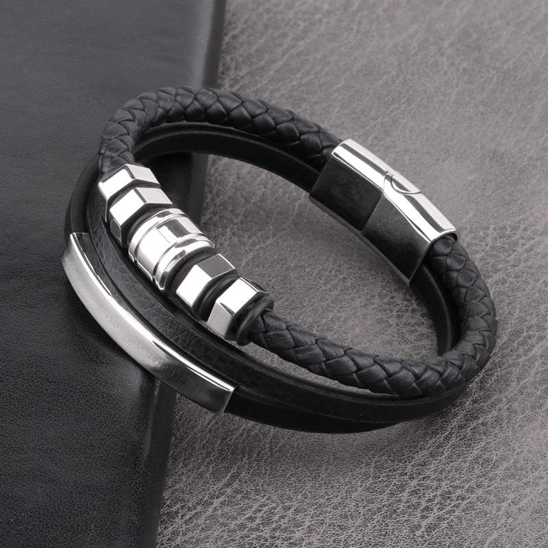 Кожаный браслет из нержавеющей стали для мужчин, ювелирные браслеты, подарок для мальчиков