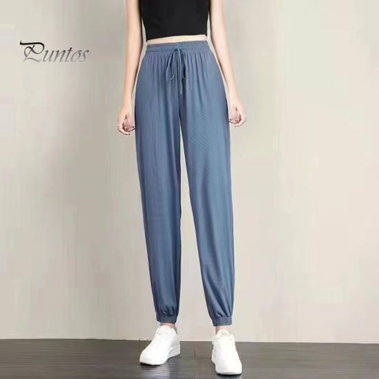 Летние спортивные штаны из тонкого ледяного шелка с эластичной завязкой на талии и карманами повседневные спортивные штаны сплошного цвета свободного покроя брюки для фитнеса уличная одежда