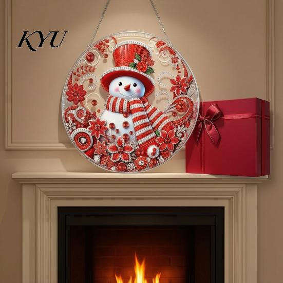 Educational Art Activity Christmas Faux Diamond Kit, Santa Snowman Hanging Ornament DIY Home Decor Projects Acrylic Pendant with Rhinestones Craft Kit