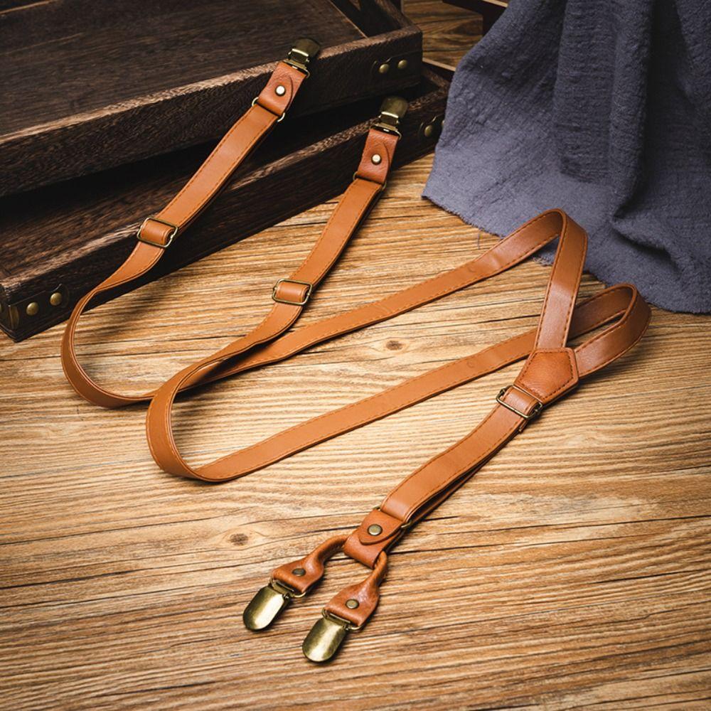 Brown Suspenders for Men Black Suspender Clip Simple Leather Suspenders  Gift