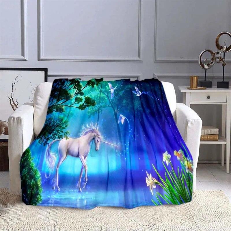 Милое цветное фланелевое одеяло с 3D принтом единорога для кроватей, походов, пикника, модное покрывало, одеяло
