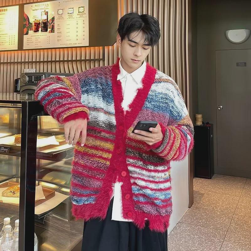 Унисекс Градиентный Полосатый Длинный Рукав Вязаный Кардиган – Осень/Зима Повседневная Мода