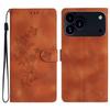 For iPhone 17 Pro Max Case Leather Imprinted Flower Phone Cover Wallet with Wrist Strap