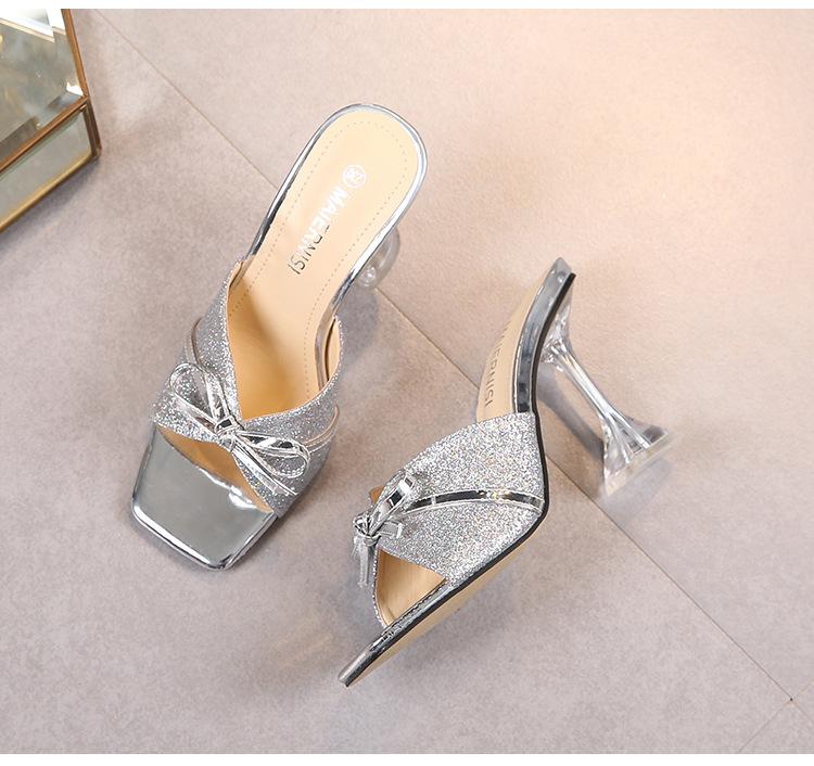 Красные сандалии на шпильке с неглубоким носком, модные модные тапочки большого размера на высоком каблуке, модные босоножки с открытым носком и бантом WZ