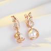 1 Pair Rose Gold Color Zircon Imitation Pearl Long Earrings for Women Wedding Daily Wear Fine Jewelry