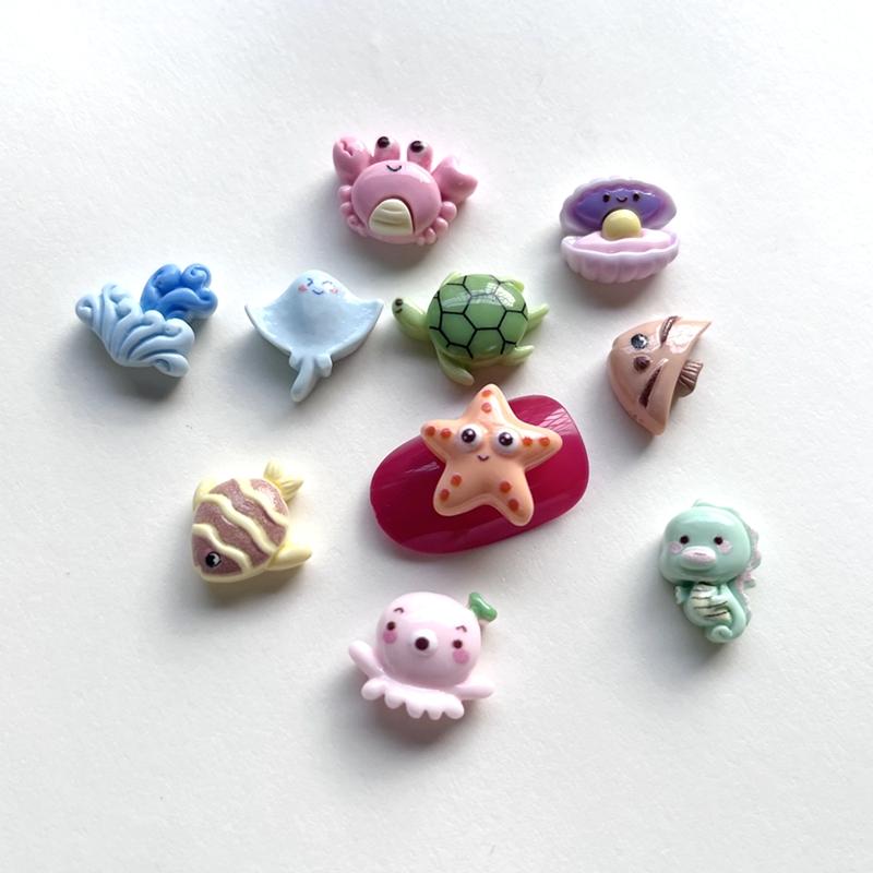 10 штук смешанных мини-черепаха, морская звезда, морской конек, ракушка, пример морской системы, декоративная смола с плоской задней частью, украшения «сделай сам», дизайн ногтей в стиле деко