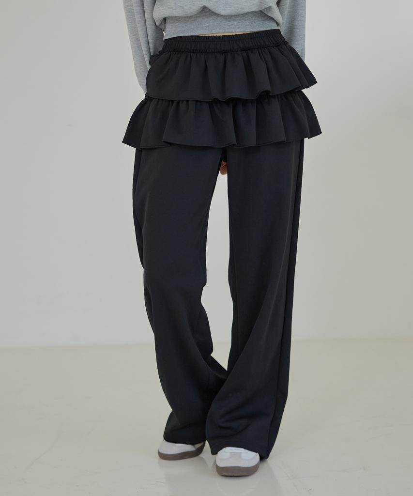 AWESOME STUDIO Frill Tiered Skirt Embellished Sweatpants Black