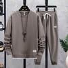 Spring Autumn Men's Two Piece Set Linen Fabric Casual Sweatshirt and Sweatpants Set Mens Sports Suit Fashion Tracksuit