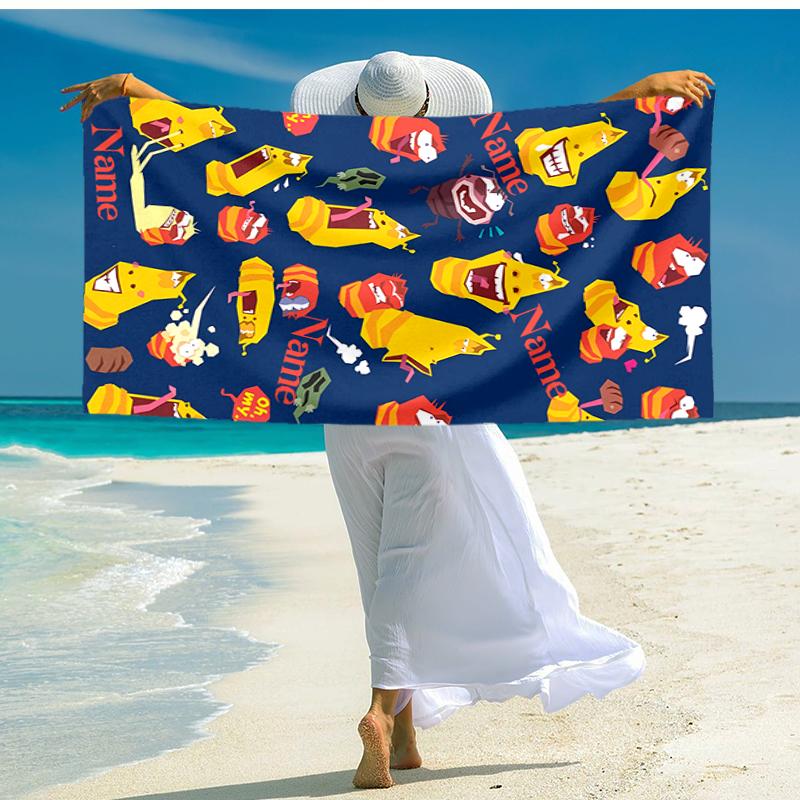 Personalized customized proof beach towel with Larva pattern - soft, absorbent,quick-drying,perfect swimming,camping&bathing