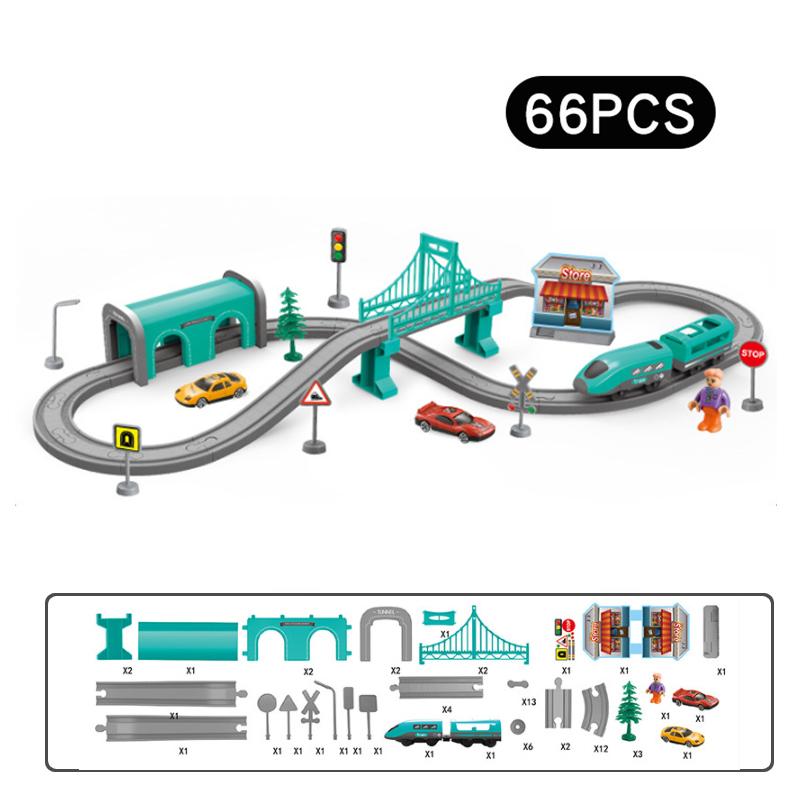 66 шт. набор поездов на батарейках с магнитным соединением, подарки для мальчиков и девочек, гоночная трасса, железнодорожная игрушка