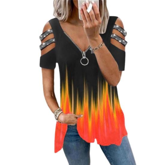 Женская футболка с открытыми плечами и стразами с короткими рукавами, большие размеры