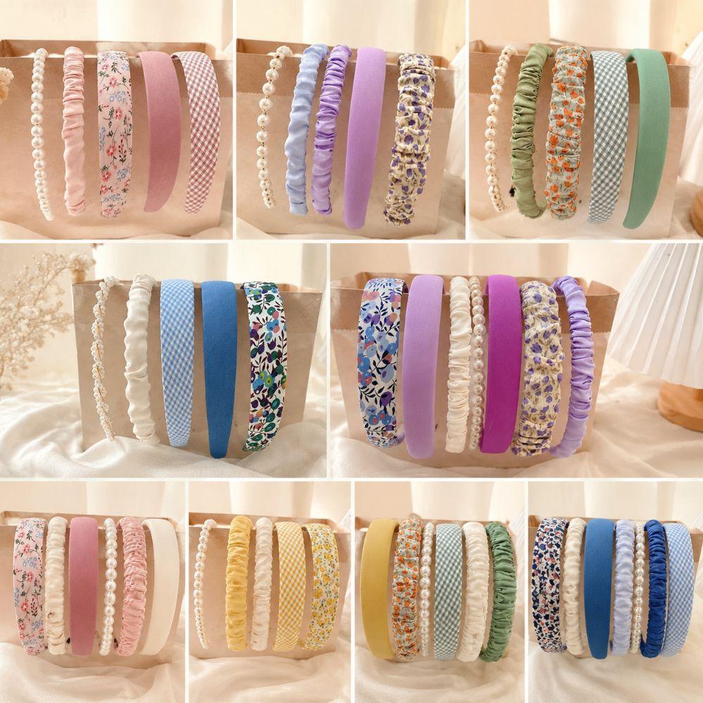 5/7Pcs Anti-slip Floral Plaid Hairband Sweet Cute Ladies Hair Accessories Use for Face Washing