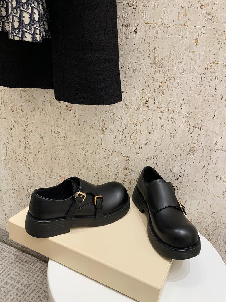 Улица. Martin Academy~ Стильные кожаные туфли в британском стиле с двойной пряжкой, круглой головкой и одной педалью