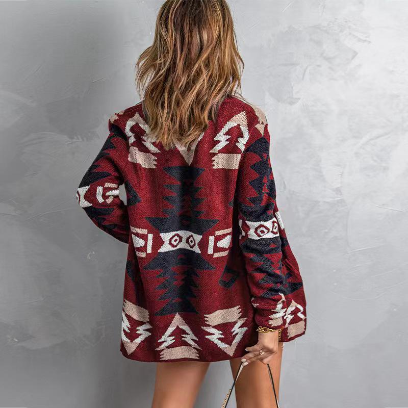 2022 Autumn Winter Women's Loose Halloween Sweater - Christmas Style Printed Knit Cardigan