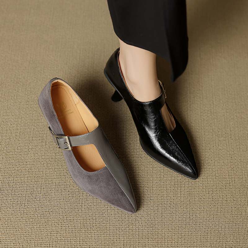 Krazing Pot Натуральная кожа Острый носок Размер 40 Шпилька Высокий каблук Металлическая пряжка Модные Гладиаторы Осенние туфли-лодочки