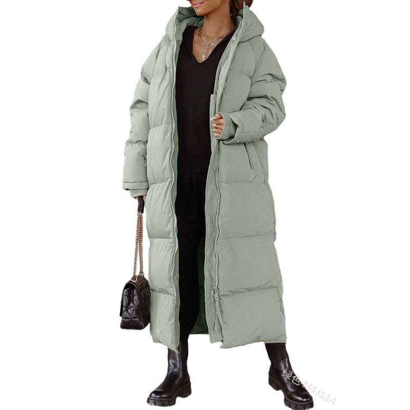 Women Winter Full Length Jacket Down Cotton Puffer Coat Fur Hooded Long Parka