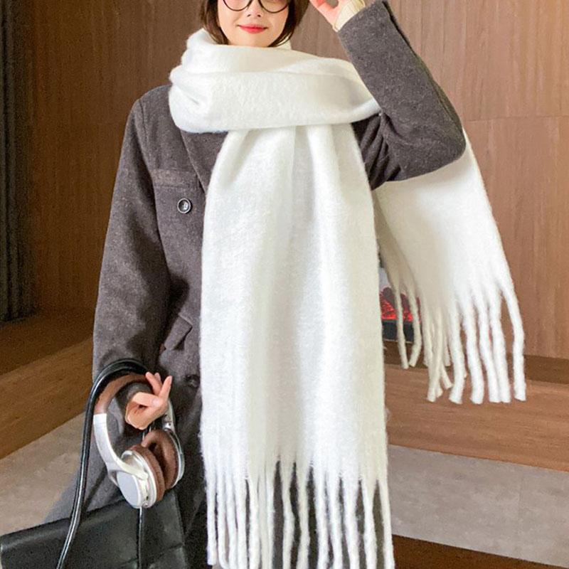 Thickened Warm Cold-proof White Shawl Scarf Women's Autumn Winter Warm Long Tassels Scarf