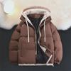 "2024 Unisex Hooded Winter Cotton Jacket - New Couple & Student Style, Faux Two-Piece Design"