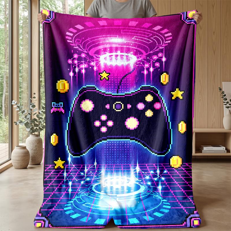 Neon Painted Game Controller Theme blanket Lightweight Warm Flannel Blanket Decorative Throw Blanket for Home Decoration