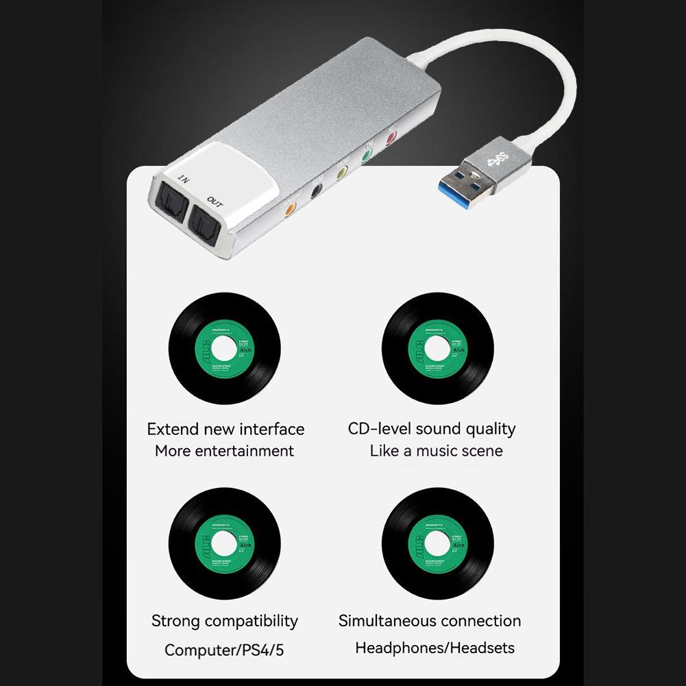 USB Аудиоадаптер Алюминиевый сплав Внешняя звуковая карта 7.1 5.1 канал Адаптер для наушников Звуковая карта SPDIF Оптический для ПК