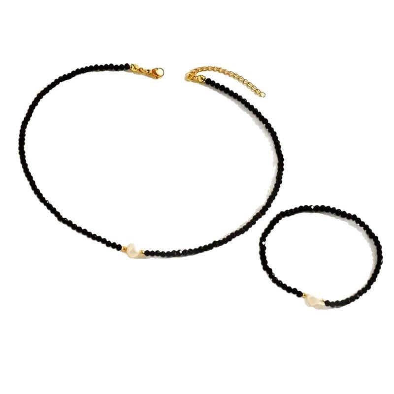 Ожерелье-браслет из черной шпинели и бирюзы, корейский универсальный повседневный нишевый минималистичный дизайн, комплект