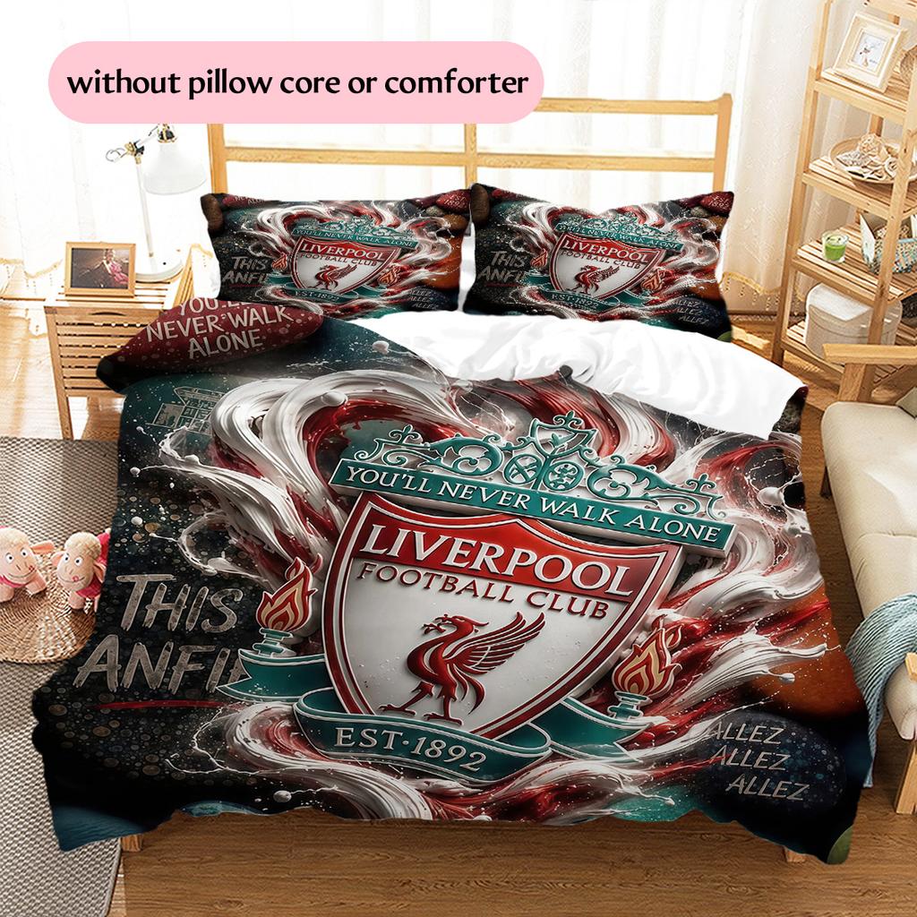 Liverpool Football Club Pattern Bedding Quilt Set Home Decoration Gift (1 * duvet cover + 2 * pillowcase without core)