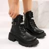 Fashion Ladies Shoes 2024 High Quality Side Zipper Women's Boots Fashion Belt Buckle Modern Boots Women New Front Lace-up Ankle Boots