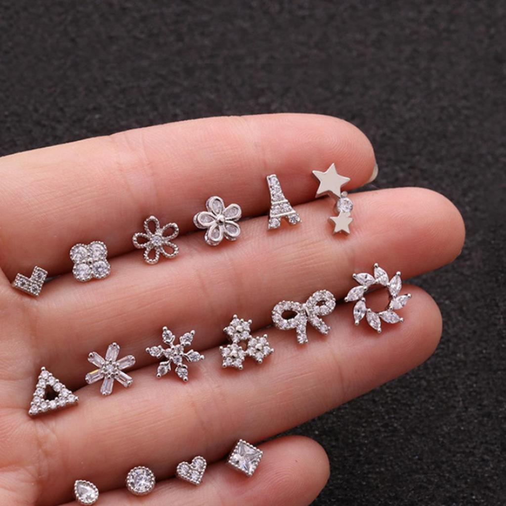 Triangle Heart Flower Tower Cz Ear Studs Helix Piercing Cartilage Earring Conch Rook Tragus Stud Ear Piercing Jewelry