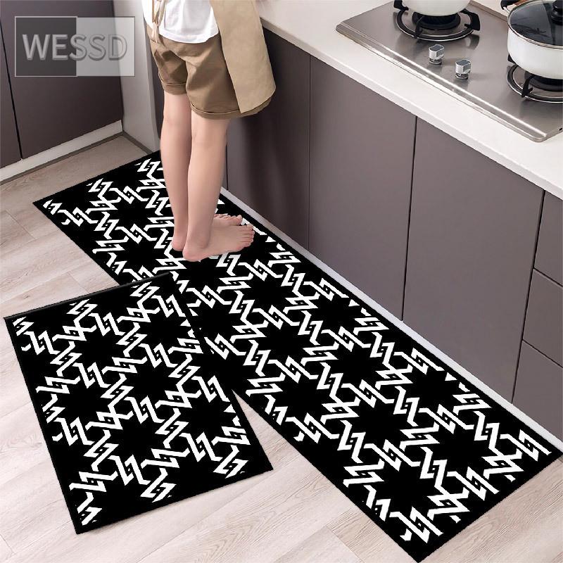 Черно-белые геометрические кухонные ковры и коврики, нескользящие 40x60 см, 40x120 см, простые наборы ковриков для ванной комнаты, 2 предмета, коврик для спальни