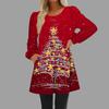 Модное женское повседневное свободное платье с круглым вырезом и рождественским принтом на пуговицах с длинным рукавом