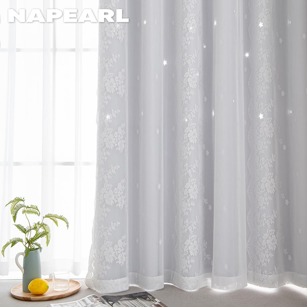 Комплект штор NAPEARL Grey Hollow Star Blackout и кружевных прозрачных штор, двухслойные короткие шторы для гостиной, спальни, домашнего декора