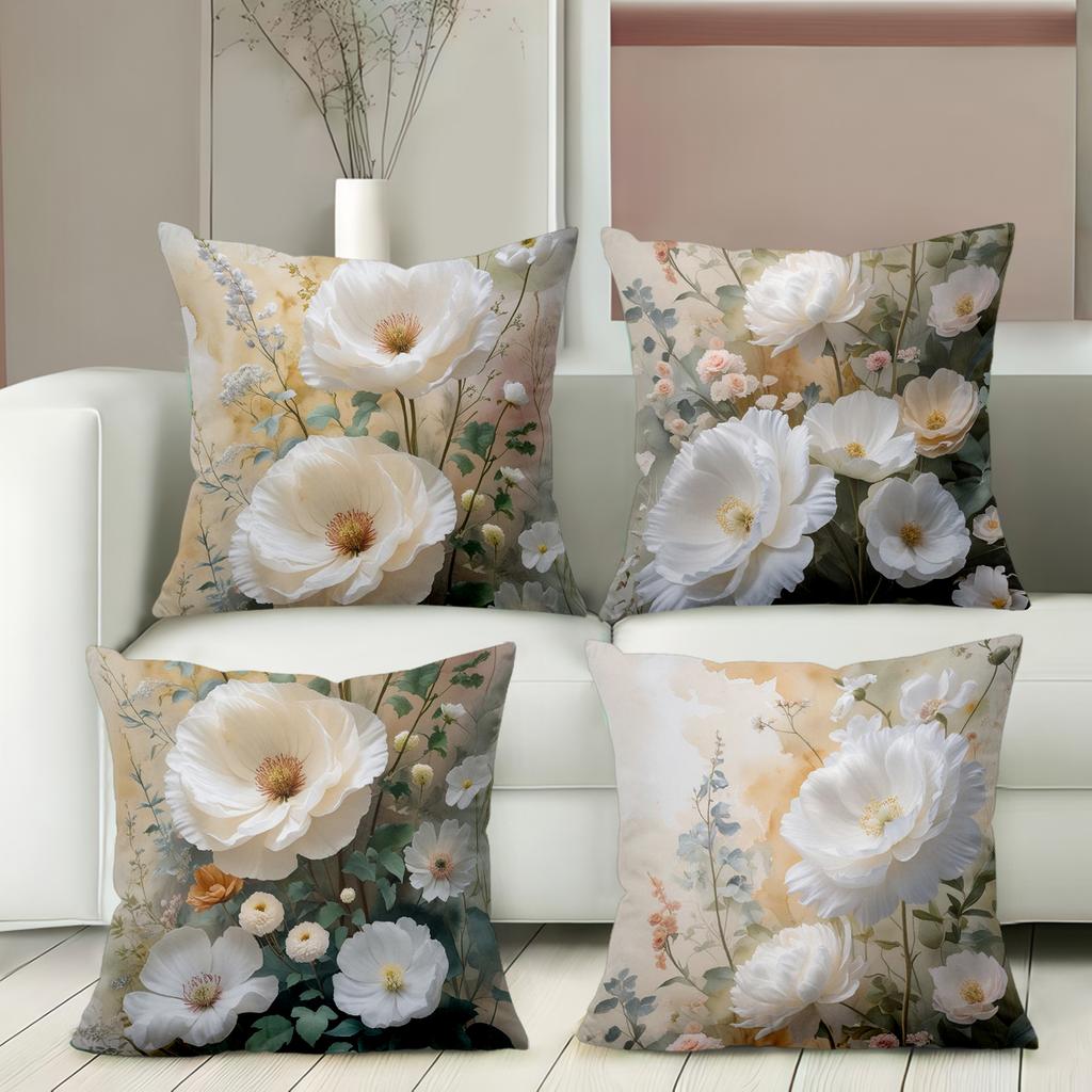 Floral Patterned Throw Pillows With White Flowers Decor Polyester pillowcase, sofa decorative cushion cov Headboard Pillow