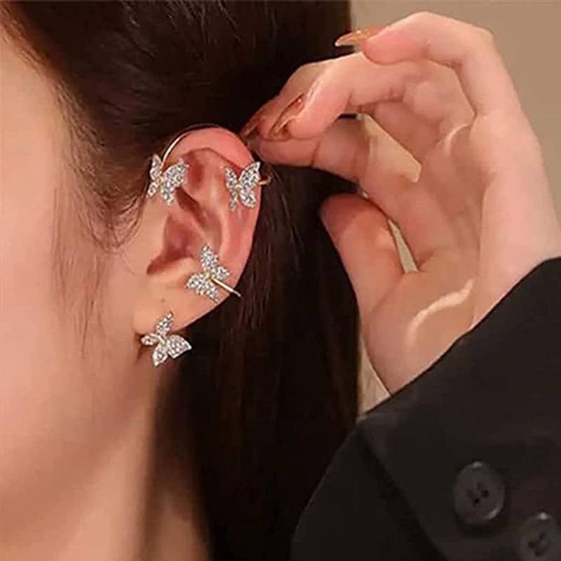 Новые сверкающие серьги-клипсы в виде бабочки из циркония без пирсинга для женщин, свадебные украшения, подарки, милые аксессуары