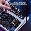 BOMGE 6-Channel DJ Audio Mixer with MP3, USB, Bluetooth, 48V Phantom Power, 5V Power Supply, and 99 DSP Echo Effects for Live Performances, Music, Kar