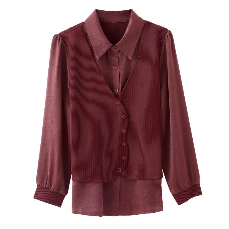 Модная рубашка с длинными рукавами, женская, осенний стиль, для мам, иностранный стиль, верхняя часть рубашки, поло, поддельная рубашка из двух частей