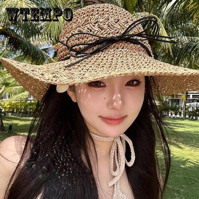 Шикарная соломенная шляпа от солнца в стиле бохо с бантом — широкие поля, защита от ультрафиолета, идеально подходит для пляжа и путешествий — женская мода