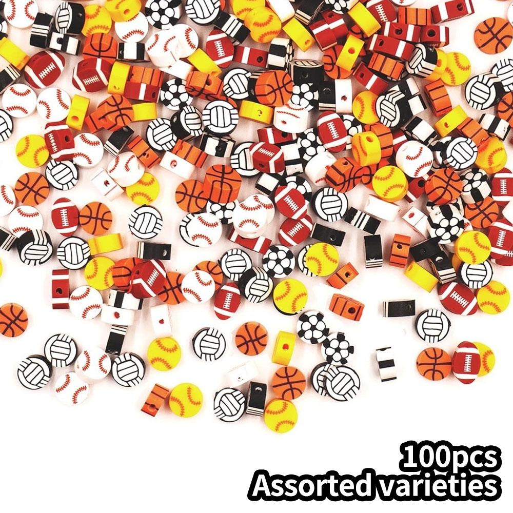 30/50/100 шт. Спортивные бусины, бейсбольные, футбольные, баскетбольные, волейбольные, регбийные бусины, глиняные бусины, браслеты своими руками для изготовления украшений, ожерелья-брелки