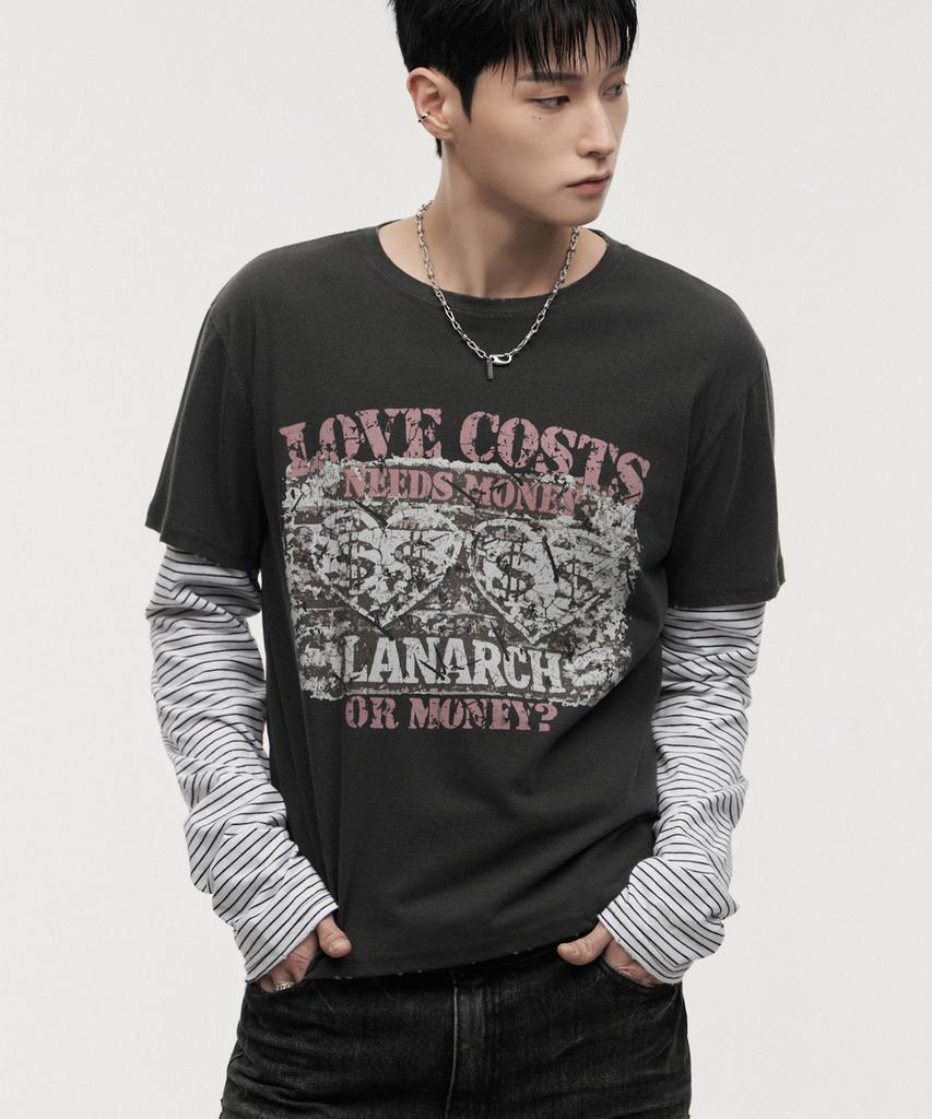 LANARCHIVE [0150] Pigment Print Layered Long Sleeve - Charcoal