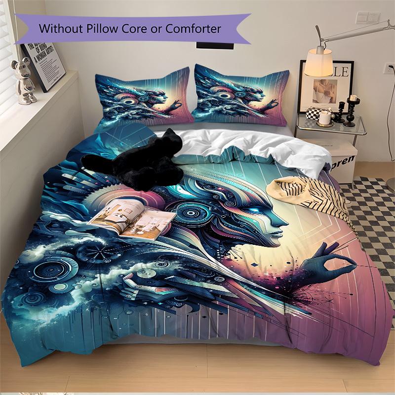 3pcs Cyber Mechanical Pattern Bedding Set, Includes 1 Comforter + 2 Pillowcases, Without Pillow Inserts, Soft Comfortable, Lightweight Breat