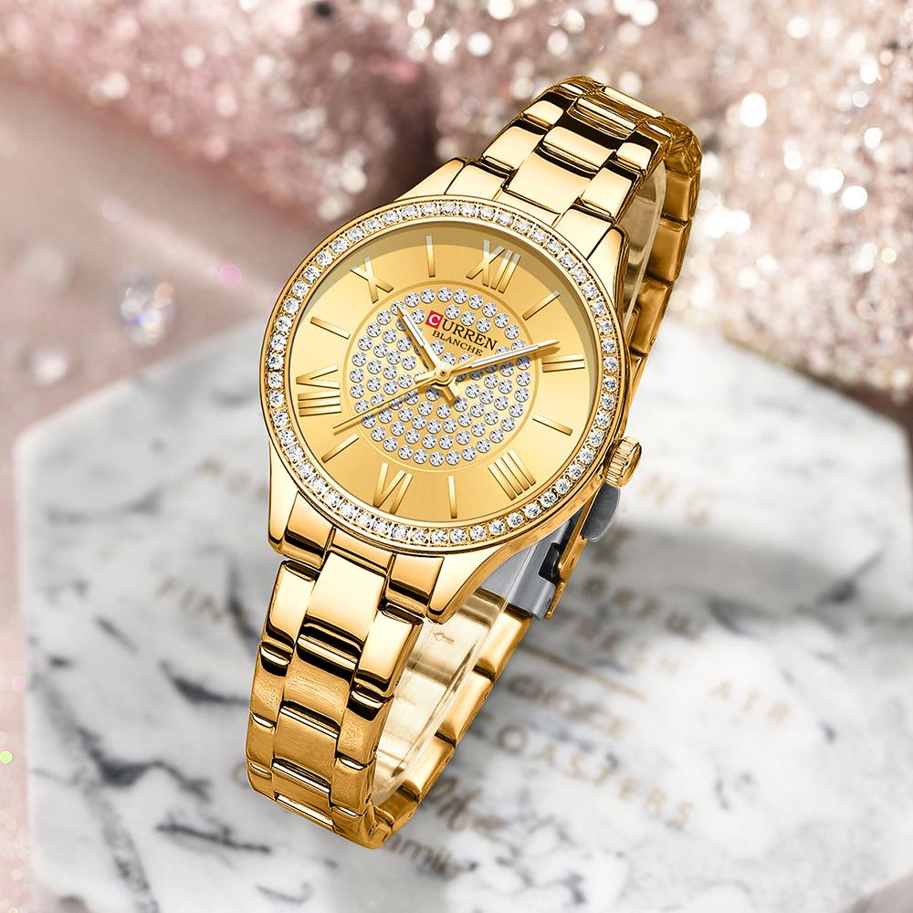 CURREN Elegant Women's Watch: Rose Gold Timepiece Adorned with Sparkling Crystals for Timeless Style+Box