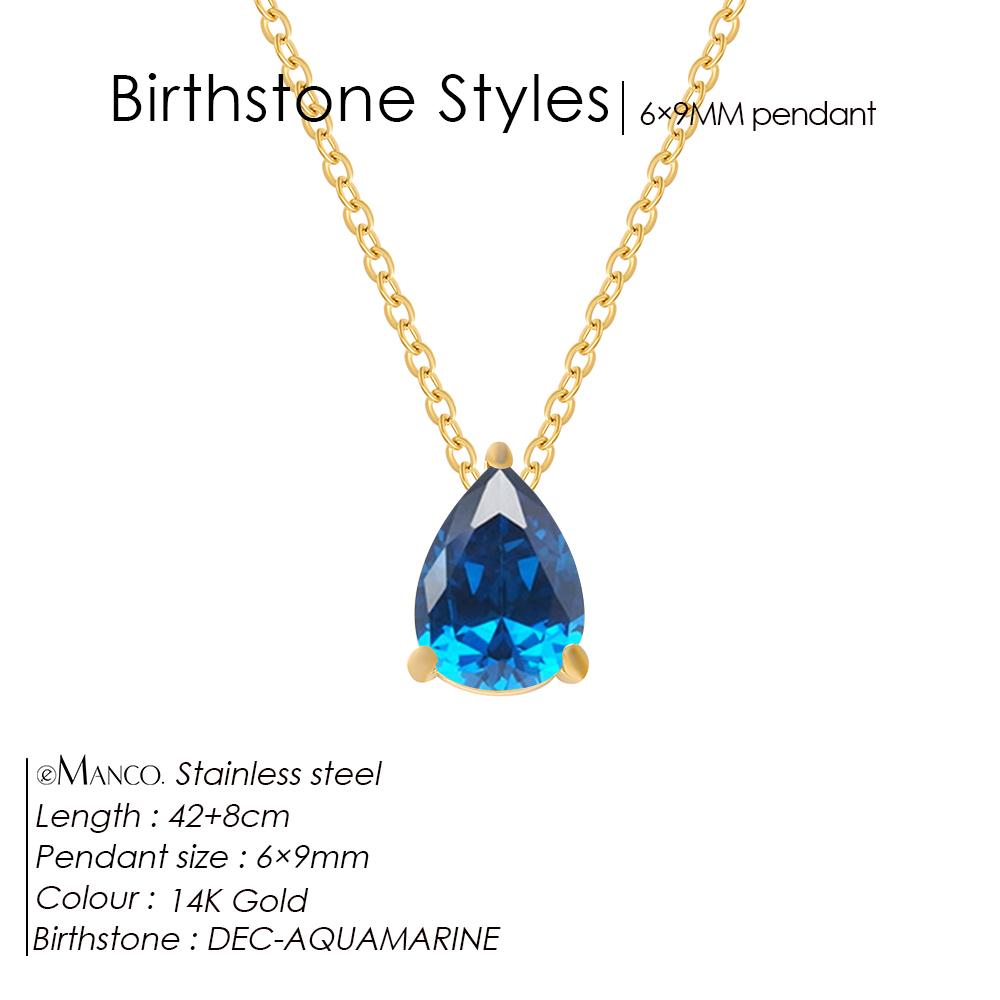 eManco Hot Sale Shiny Crystal Necklace Stainless Steel Teardrop Zirconia Pendant Women's Birthstone Collarbone Chain Wholesale