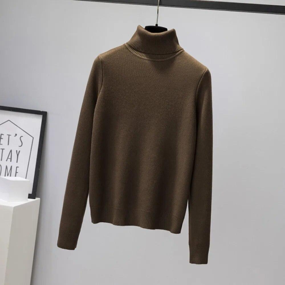 Thicken Velvet Turtleneck Sweater Women Korean Fashion Lined Warm Sueter Knitted Pullover Slim Top Winter Jersey Knitwear 2024