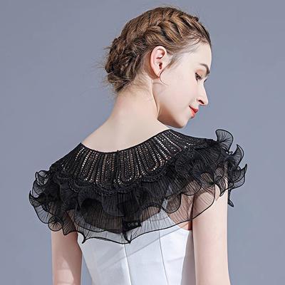 Женская вечерняя сетчатая накидка, кружевная шаль, искусственный воротник, накидки на плечи, рюши, ажурные платья, элегантная леди