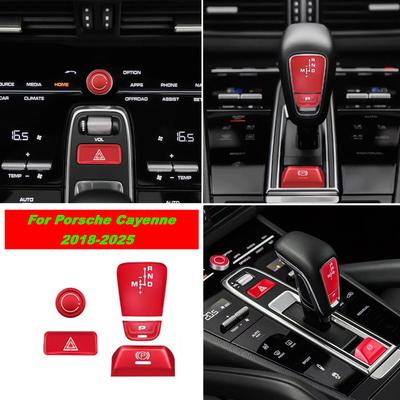 5 Piece Metal Car Central Console Gear Shift Knob Panel P Button Cover Trim For Cayenne 2018-2025 Interior Accessories