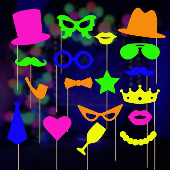 17 шт. Светящиеся неоновые реквизиты для фотобудки Полностью собранные флуоресцентные аксессуары для веселой фотосессии на день рождения