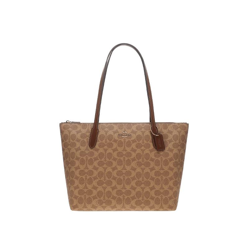 Coach Zip Top Tote 30 Classic Monogram Logo Coated Canvas Tote Bag Women tote Brown CBT20-IMXHE