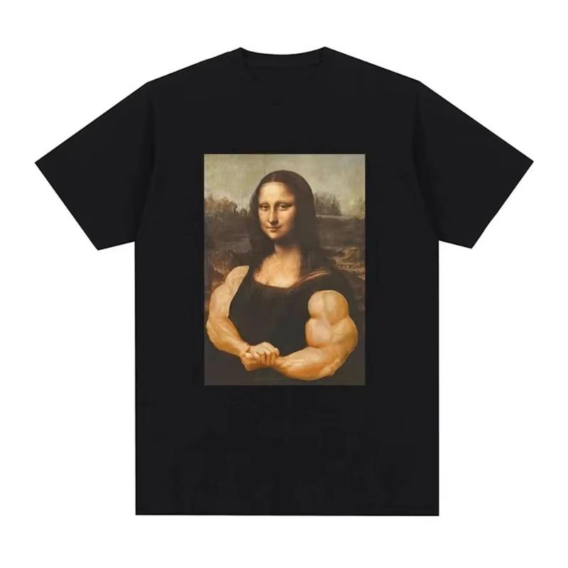 Funny Mona Lisa Fitness T-shirt Muscles Gym Casual Graphic Short Sleeve T-shirts Unisex Fashion Casual Oversized T Shirt