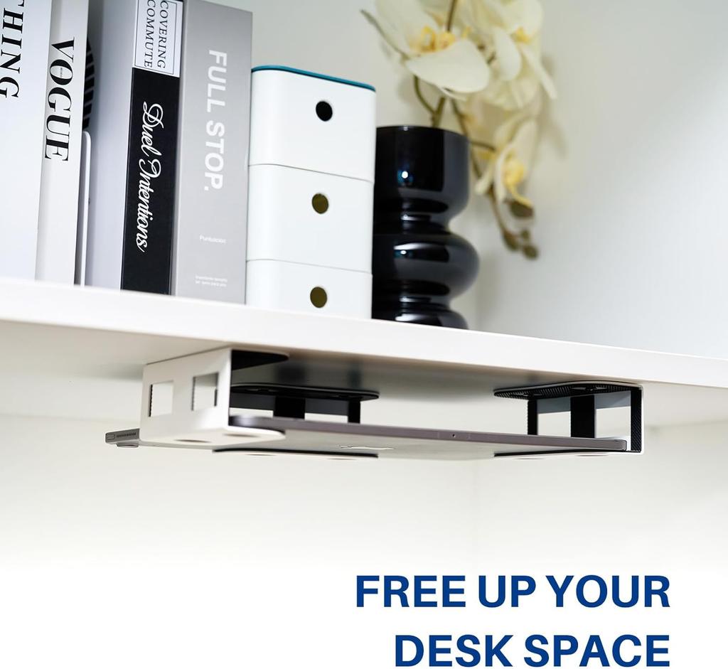 Under Desk Laptop Storage Mount Metal Thickness 1.37" for MacBook,Laptop,Mini,Keyboard,Router,with Anti-Scratch Silicone